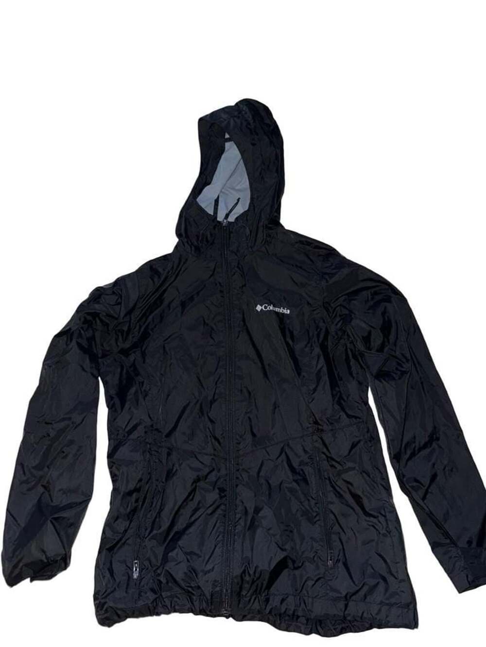 Columbia Rain Jacket Size S Black Hooded Windbreaker